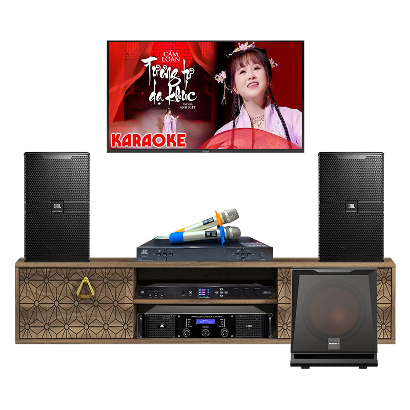 Dàn karaoke gia đình GD90 (Loa JBL KP4012G2, Vang JK X6000 Plus, Đẩy JK H2600, Mic JK B5Plus, Sub Paramax D30)