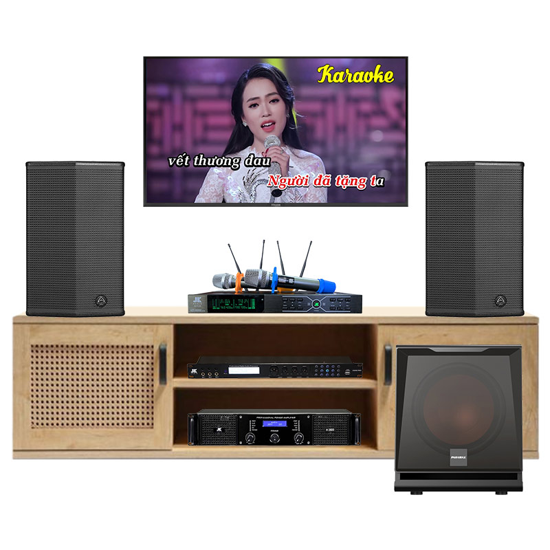 Dàn Karaoke Wharfedale KH75 ( Wharfedale Sigma X12, Công suất, vang số, micro B3 Plus, loa sub D30)