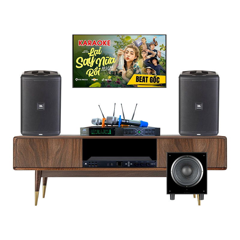Dàn karaoke gia đình KGD58 (JBL Eon One Compact, JKAudio X6000 Plus, B3 Plus, sub Wharfedale SW12)