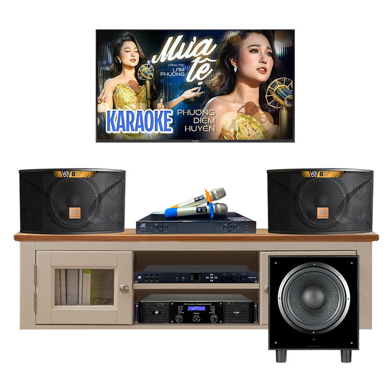Dàn karaoke gia đình KHD54 (JBL Ki112 Gold Edition, JKAudio H2600, JKaudio X6000 Plus, JKAudio B5 Plus, Sub Wharfedale SW12)