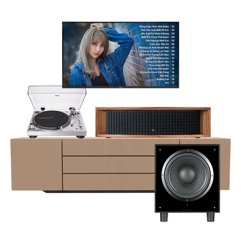 Dàn Nghe nhạc JBL NH31 (JBL L75ms Music System màu Walnut, Audio Technica AT-LP120XUSB, Wharfedale SW12)