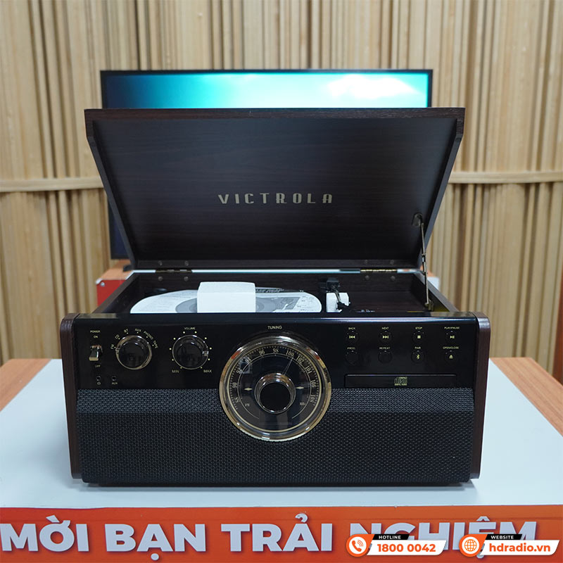 Máy Hát Đĩa Than Kết Hợp Đầu CD, Đài FM, Loa Victrola The Empire, Bluetooth 4.2, FM, AUX 3,5 mm-11