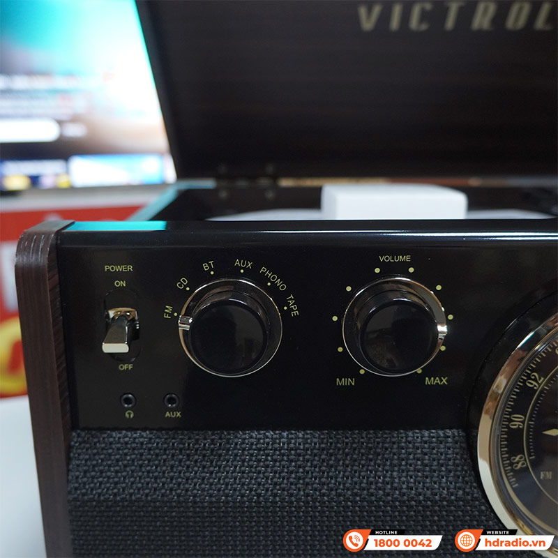 Máy Hát Đĩa Than Kết Hợp Đầu CD, Đài FM, Loa Victrola The Empire, Bluetooth 4.2, FM, AUX 3,5 mm-5