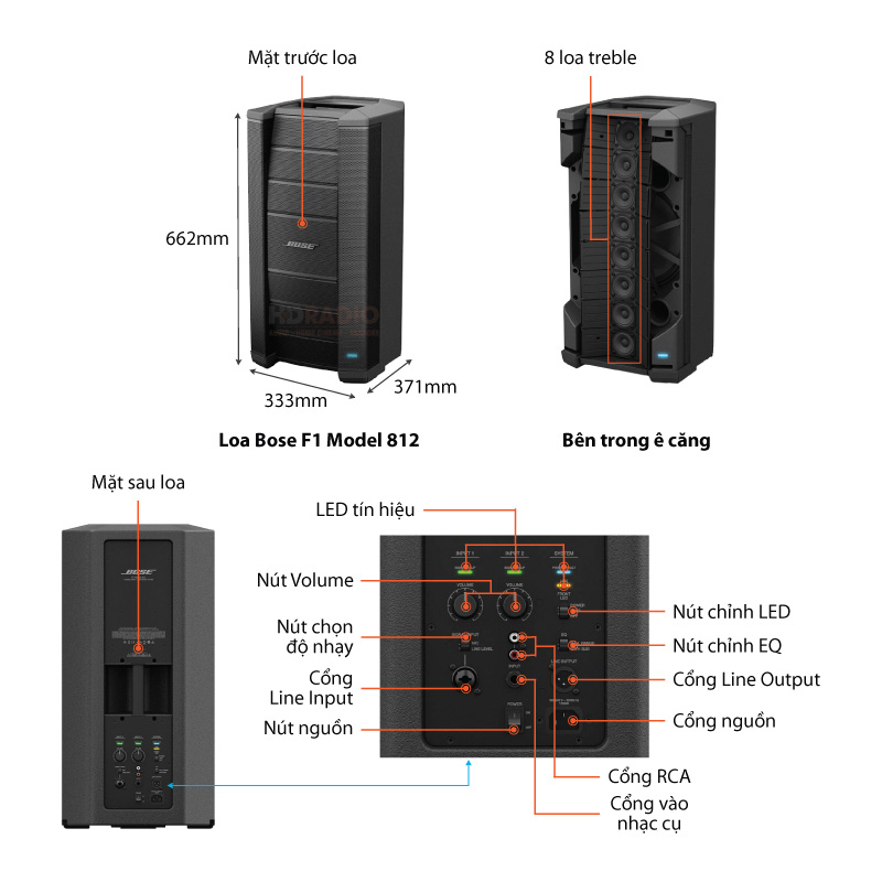 Loa Bose F1 Model 812, Công Suất 1000W, Bass 30cm, RCA, Mic, Guirtar-2