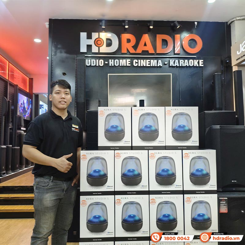 Loa Harman Kardon Aura Studio 5, LED mới đẹp, Công suất 160W, Bluetooth 5.4 Auracast, AUX-1