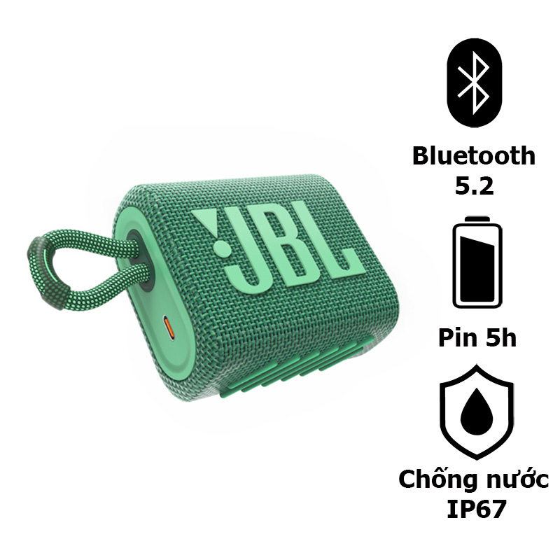 Loa JBL Go 3 Eco Pin 5H, Bluetooth 5.2, IP67, 90% PCR