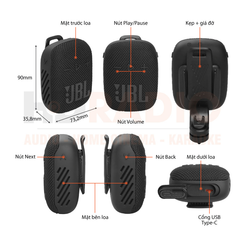 Loa JBL Wind 3S, Pin 5h, Chống Nước IP67 (Gắn Xe Đạp Xe máy)-5