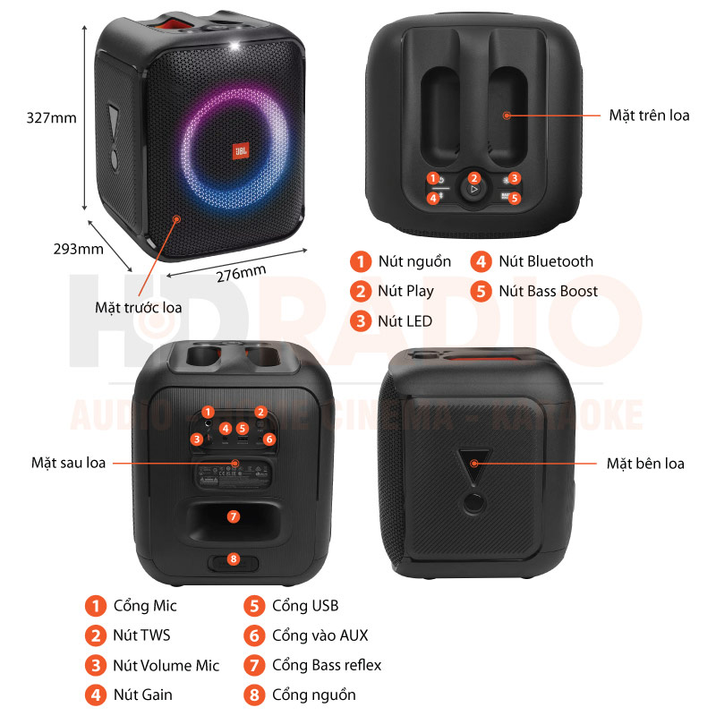 Loa JBL PartyBox Encore Essential chú thích 