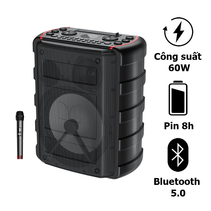 Loa Monster PartyBox, Bass 20cm, Pin 8h, Bluetooth 5.0, 60W, Đi kèm 1 micro không dây