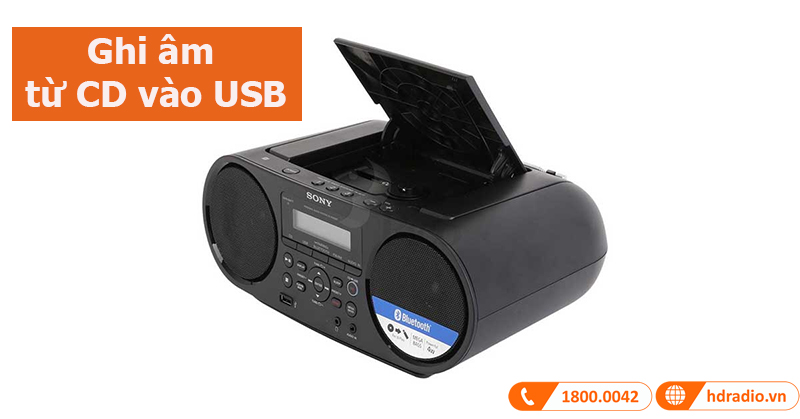 loa + đầu CD Sony Boombox ZS-RS60BT ghi âm từ CD vào USB