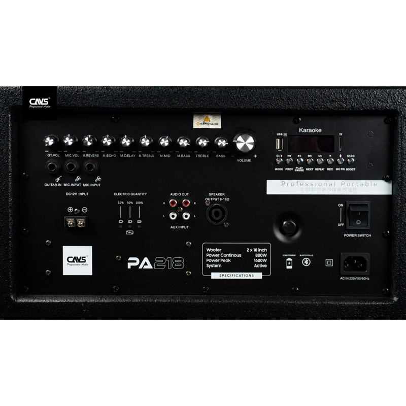 Loa kéo CAVS PA218, Bass 50cm, 800W, Bluetooth 5.0, USB, Card SD-3