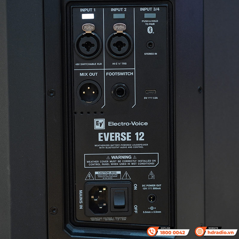 Loa Electro voice Everse 12, Pin 12 giờ, Công Suất 400W, Bass 30cm, 126db, Bluetooth, IP43, Ứng dụng EV-15