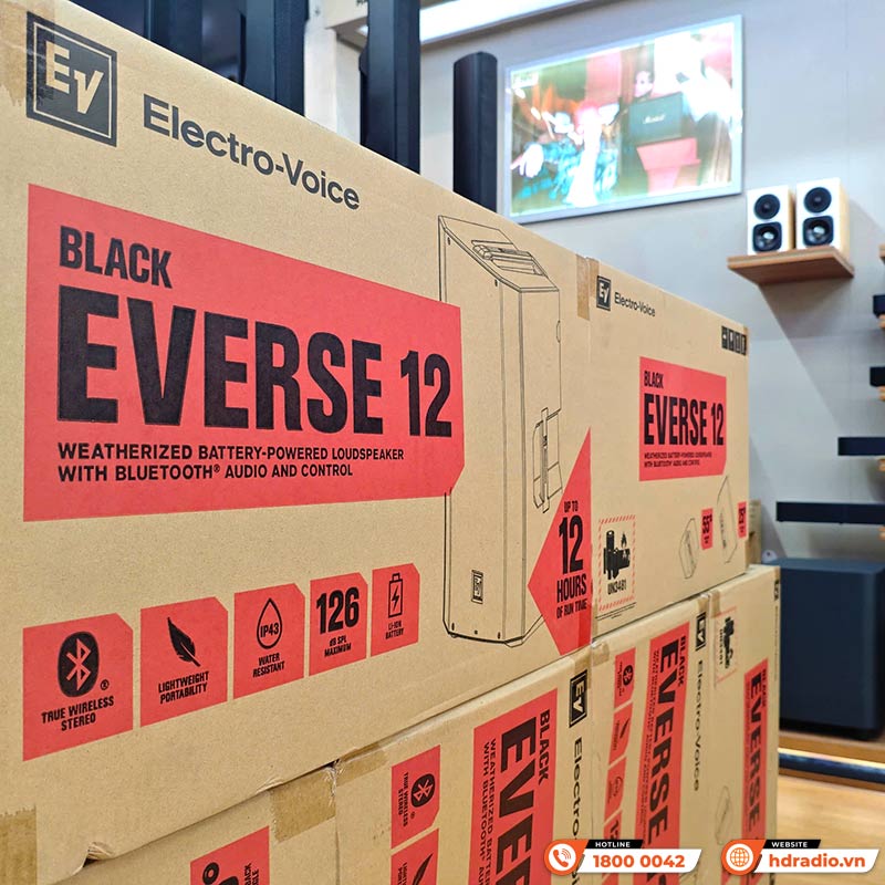 Loa Electro voice Everse 12, Pin 12 giờ, Công Suất 400W, Bass 30cm, 126db, Bluetooth, IP43, Ứng dụng EV-20