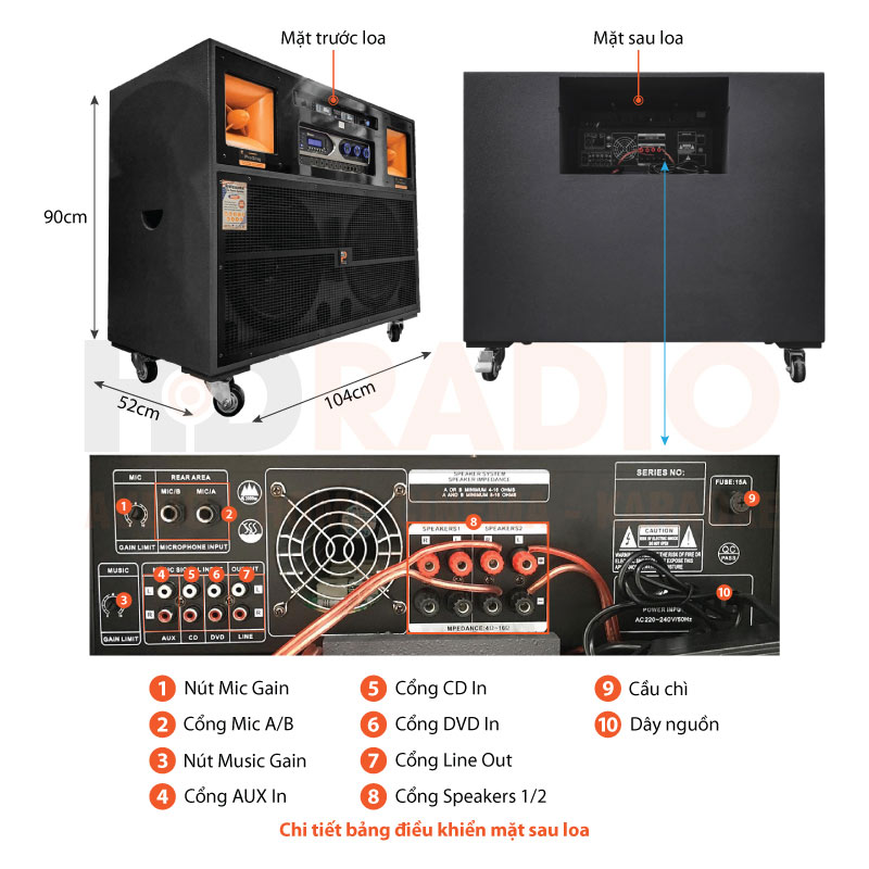 Chú thích Loa kéo ProSing J97 Pro