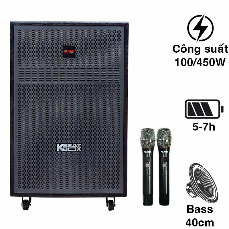 Loa Acnos CB405GD, Công suất 100W, Bass 40cm, Bluetooth 5.0, 2 tay micro