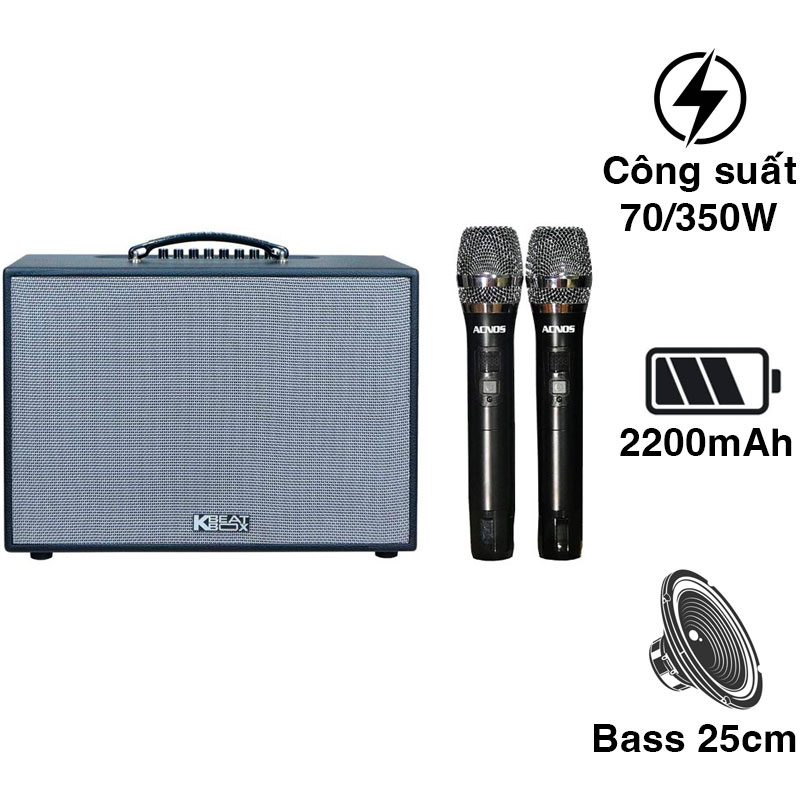 Loa Acnos CS251PU Chính Hãng, Bass 25 cm, Công suất 70W, Bluetooth 5.0, Pin 33Wh, Kèm 2 Tay Mic