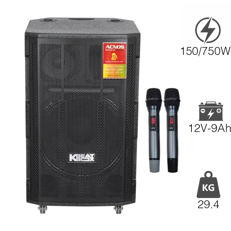 Loa kéo Acnos CB4800Plus, Bass 40cm, Công Suất 150W RMS, Bluetooth, 2 Tay Micro