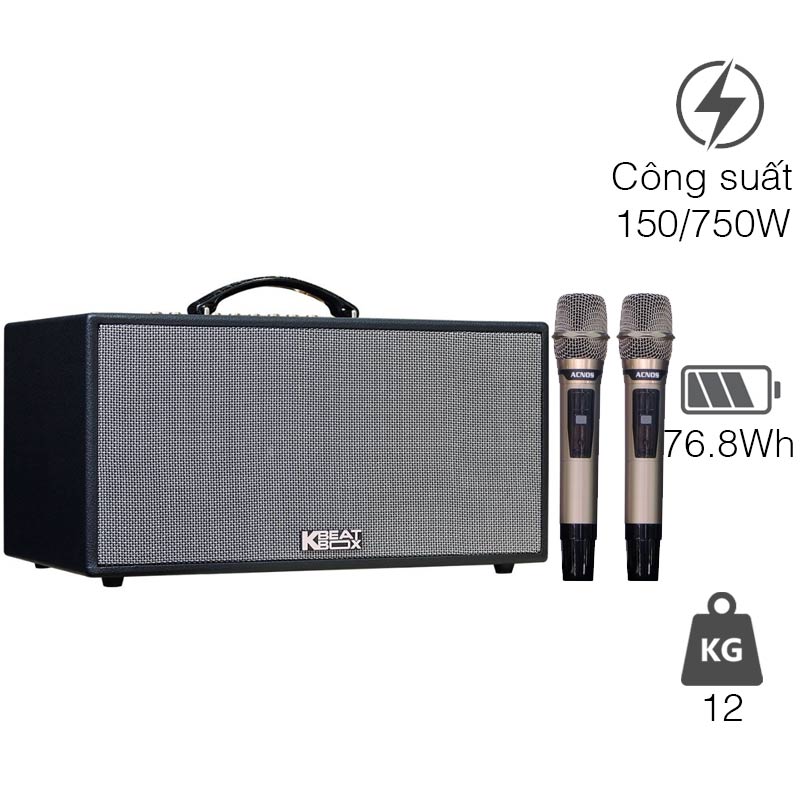 Loa Acnos CS448, Công suất 150W, Bluetooth 5.0, Mic Wireless Stereo, 2 tay micro