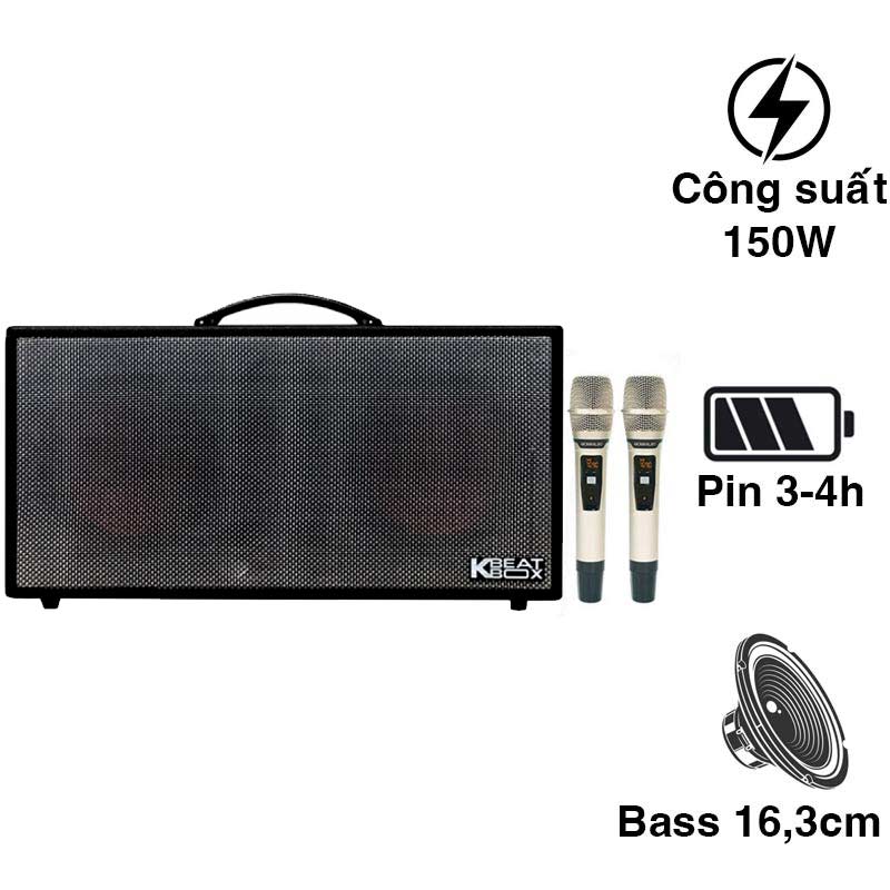 Loa Acnos KSNET450, Công Suất 150W, Pin 3-4h, Bass 16,3cm, Kèm 2 Tay Mic