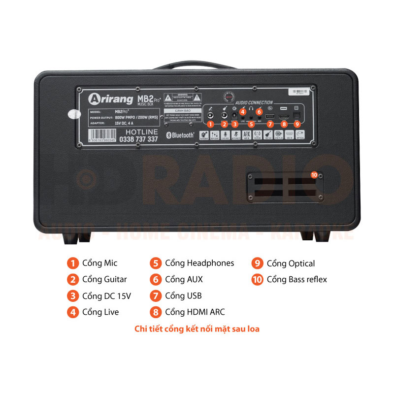 Loa Arirang MB2 Pro+ Plus, Công Suất 200W, Bass 16.5 cm, Kèm 2 Tay Mic-3
