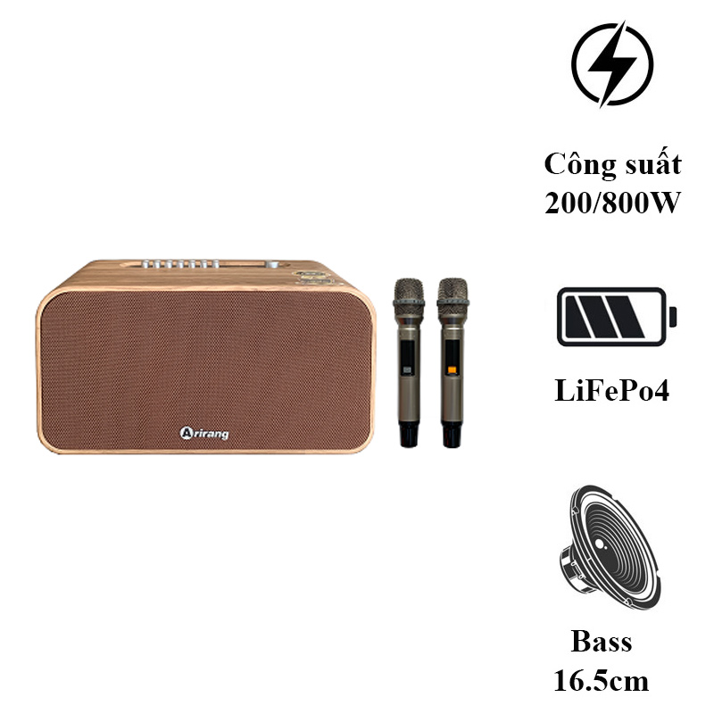 Loa Arirang MB2cw, Bass 16.5cm, Công suất 200W, Pin LiFePo4, Bluetooth 5.0, Livestream
