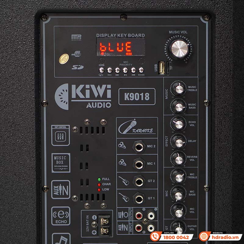 Loa kéo Kiwi K9018, Bass 50cm, Công suất 200W, Pin 4-7h, Kèm 2 tay micro-8