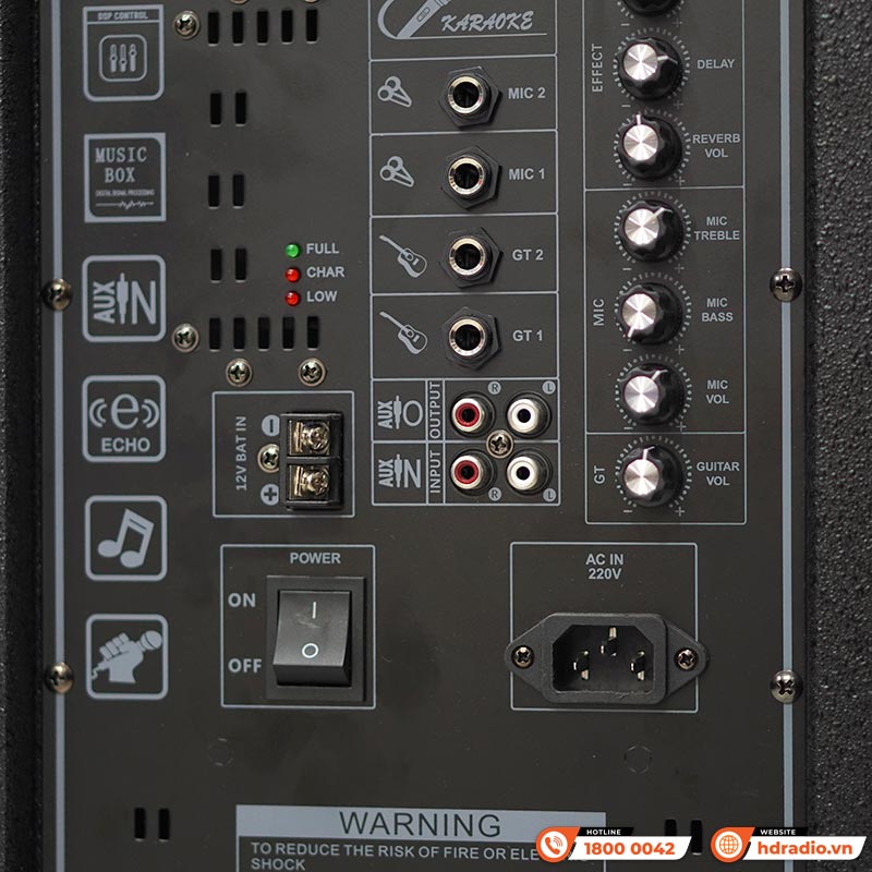 Loa kéo Kiwi K9018, Bass 50cm, Công suất 200W, Pin 4-7h, Kèm 2 tay micro-9