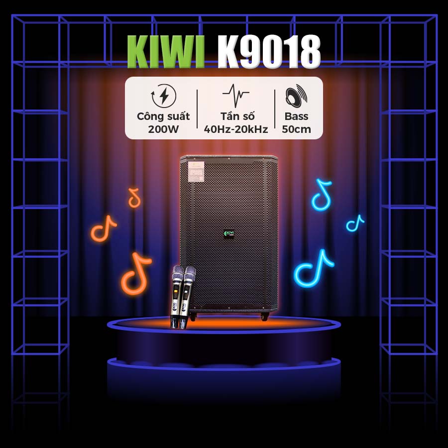 Loa kéo Kiwi K9018, Bass 50cm, Công suất 200W, Pin 4-7h, Kèm 2 tay micro-12