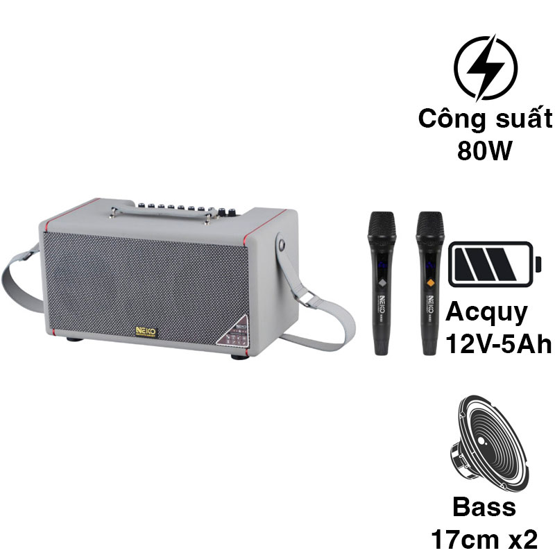 Loa Neko NK03, Công suất 80W, Bluetooth, Aux, Kèm 2 Micro