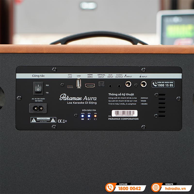 Loa Paramax Aura, Công suất 250W, Pin Từ 3-5 Giờ, Bluetooth 5.3, USB, HDMI (ARC), Optical, AUX, Kèm 2 Micro-5
