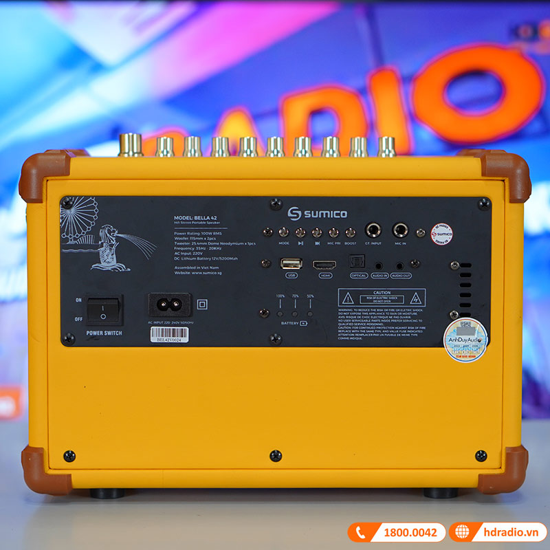 Loa Sumico Bella 42 Chính Hãng, Pin 8h, Công Suất 100W, Bluetooth, AUX, USB, Optical, HDMI, Kèm 2 Micro-8