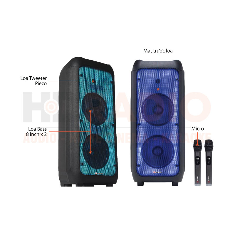 Loa Sumico SU-802, Bass 20cm x 2, Công suất 100W, Bluetooth, AUX, MIC, FM, USB-9