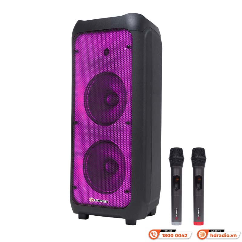 Loa Sumico SU-802, Bass 20cm x 2, Công suất 100W, Bluetooth, AUX, MIC, FM, USB-3