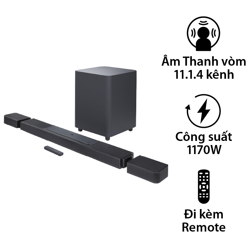Loa JBL Bar 1300, Công Suất 1170W, Bluetooth 5.0, HDMI, Optical (Âm Thanh Vòm Ảo 11.1.4 Kênh)