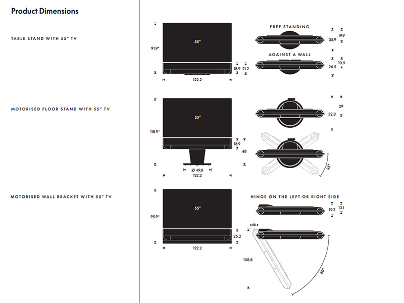kích thước loa Beosound Theatre 55 inch 