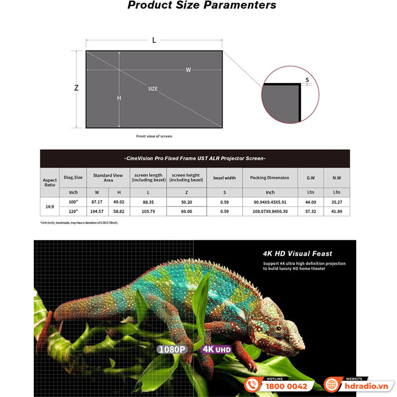 Màn chiếu quang học Vividstorm VCVFFUST100H (100 Inch, 16:9) Dùng Cho Máy Chiếu Gần-3