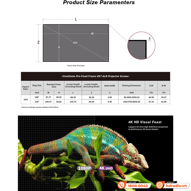 Màn chiếu quang học Vividstorm VCVFFUST120H, (120 Inch,16:9) Dùng Cho Máy Chiếu Gần-7