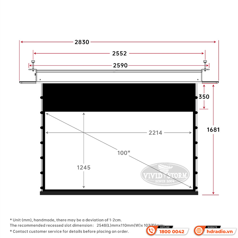Màn chiếu âm trần Vividstorm VPCLW100H, 100 Inch-5