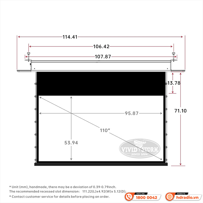 Màn chiếu âm trần Vividstorm VPCLW110H-2
