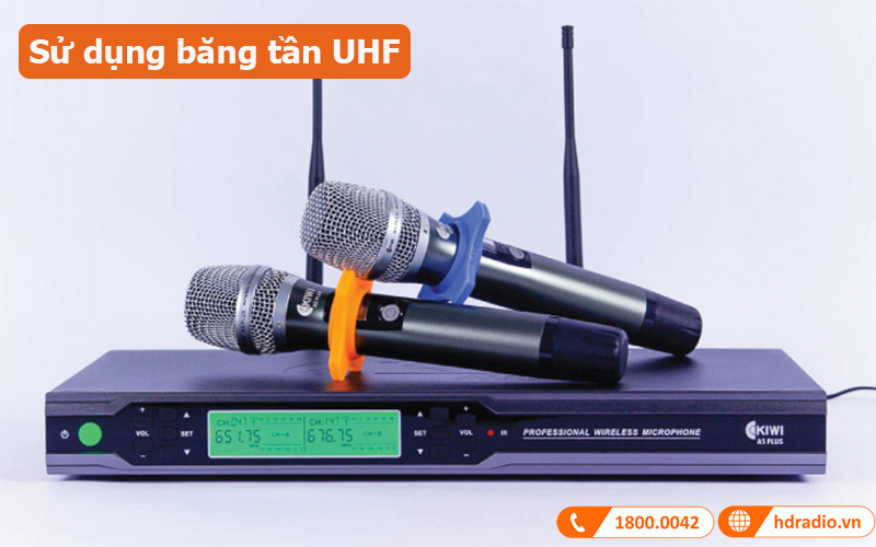 Micro không dây Kiwi A5 Plus sử dụng băng tần UHF