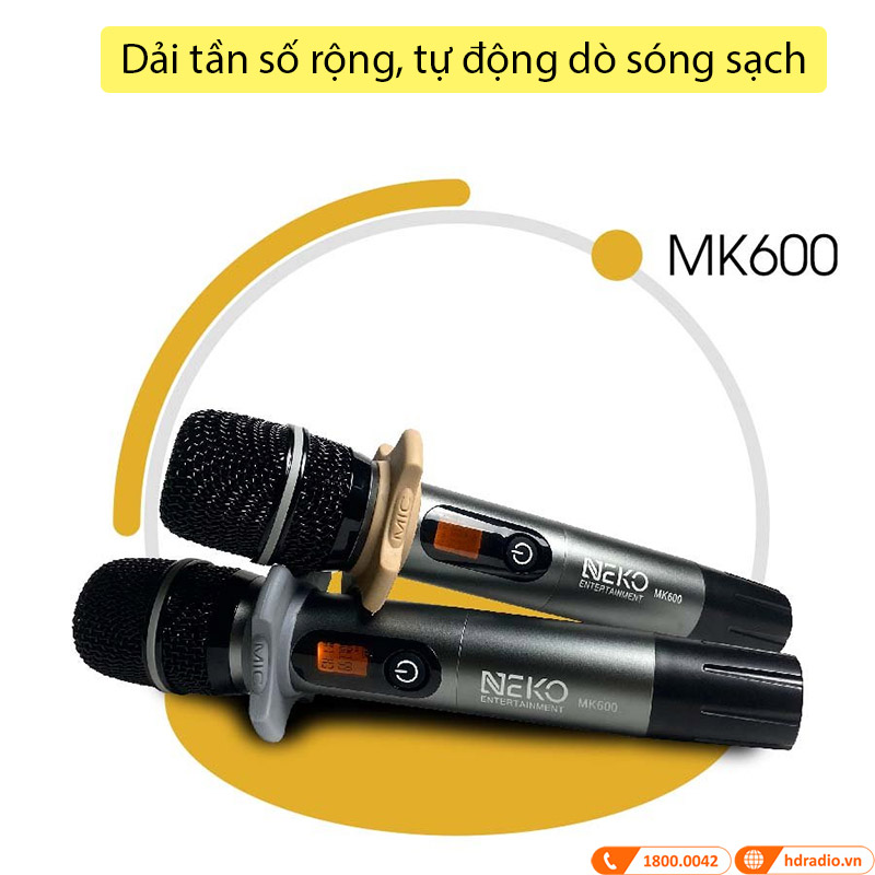 Dải tần số rộng, tự động dò sóng sạch Micro Không Dây Neko MK600