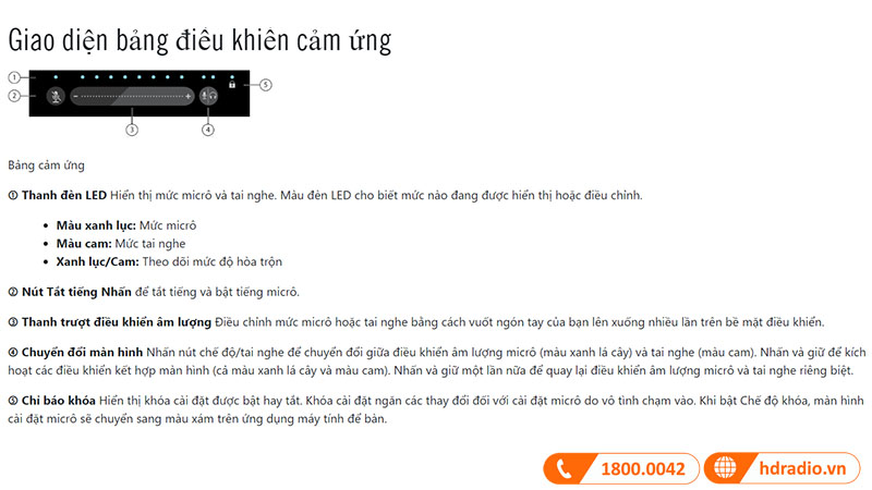 chú thích bảng điều khiển cảm ứng