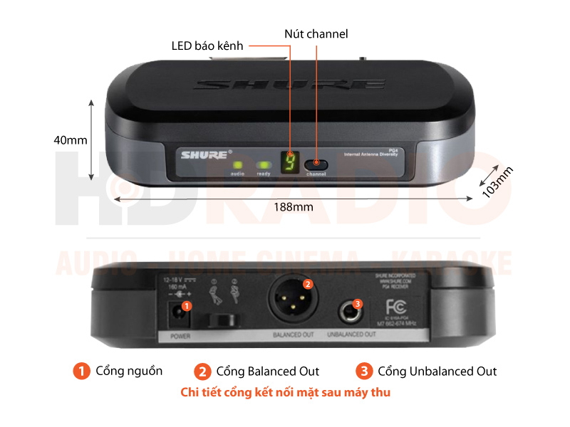 Chú thích Bộ thu và phát cầm tay kèm micro không dây cài đầu Shure PG14/PG30