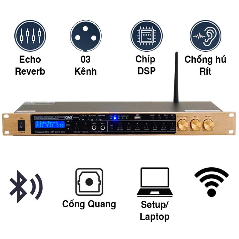 Vang Cơ CAVS F7000 Pro, Optical, Chống hú rít, Bluetooth, Echo + Reverb