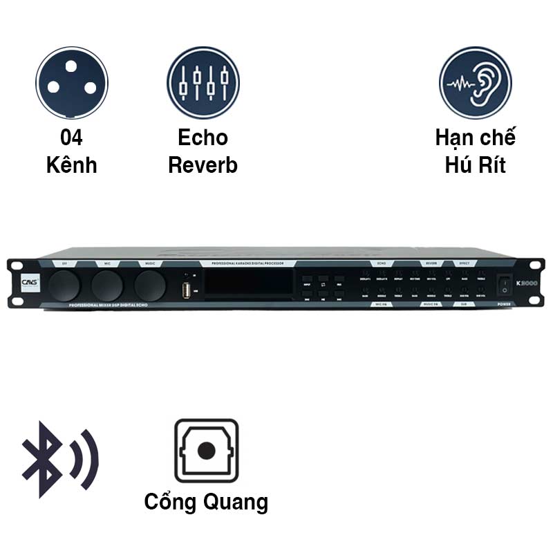 Vang cơ CAVS K3000, Bluetooth 5.0, Optical, USB, Tích Hợp Equalizer Micro và Music, Feedback 3 chế độ