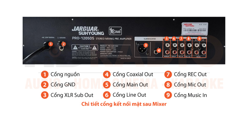 Chú thích Mixer Jarguar Pro 1205DS