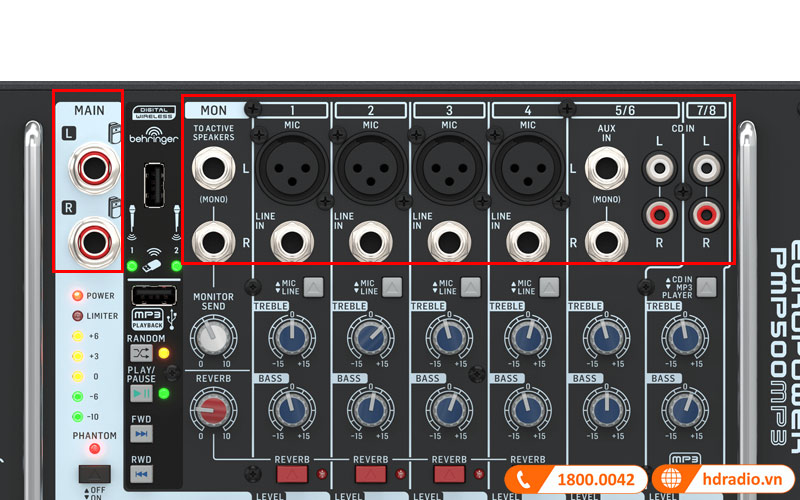 ket noi co day Ban mixer Behringer PMP 500MP3