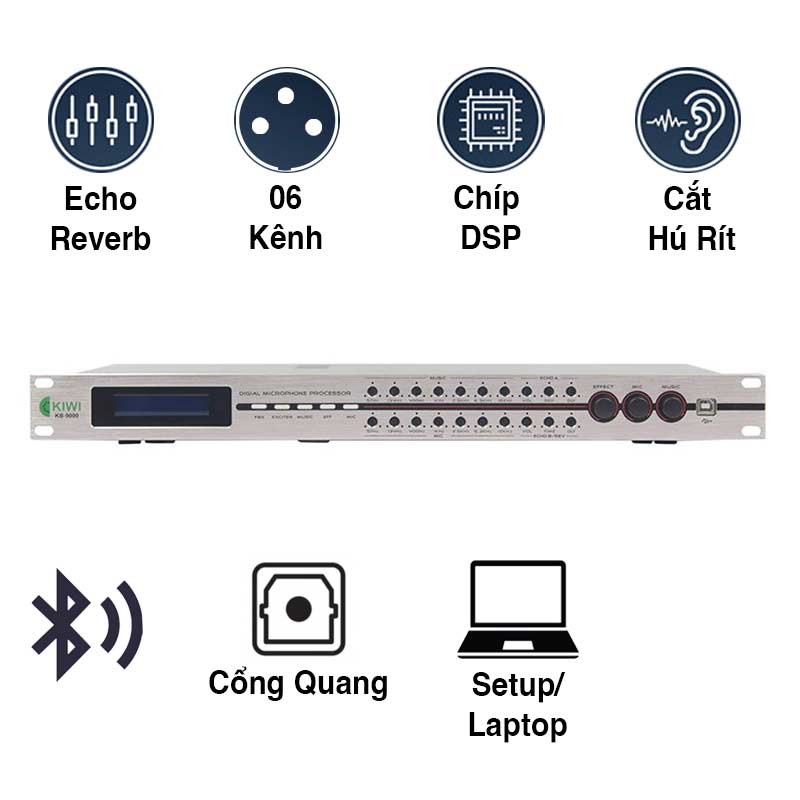 Vang số Kiwi KB9000, Optical, Bluetooth, Echo + Reverb, DSP