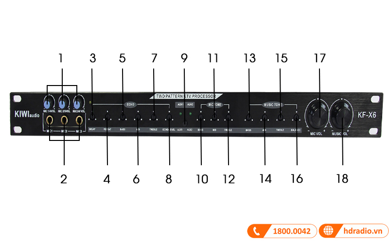 Vang cơ Kiwi KF-X6 hệ thống điều khiển ở mặt tước