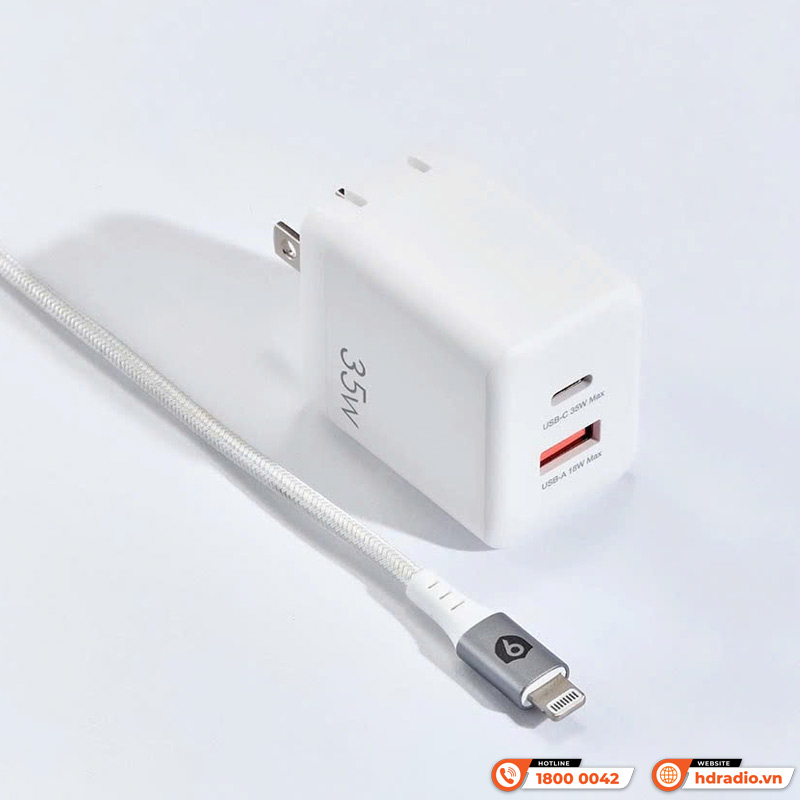 Sạc 9FIT PD 35W 1A1C GaN White - 9FAC001W